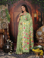 Shree Shyam Fashion Linen Cotton Green Saree | Grocsy