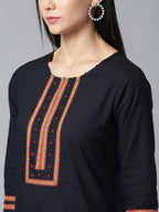 Yufta Women Black & Pink Yoke Design Kurta with Palazzo & Dupatta | Grocsy