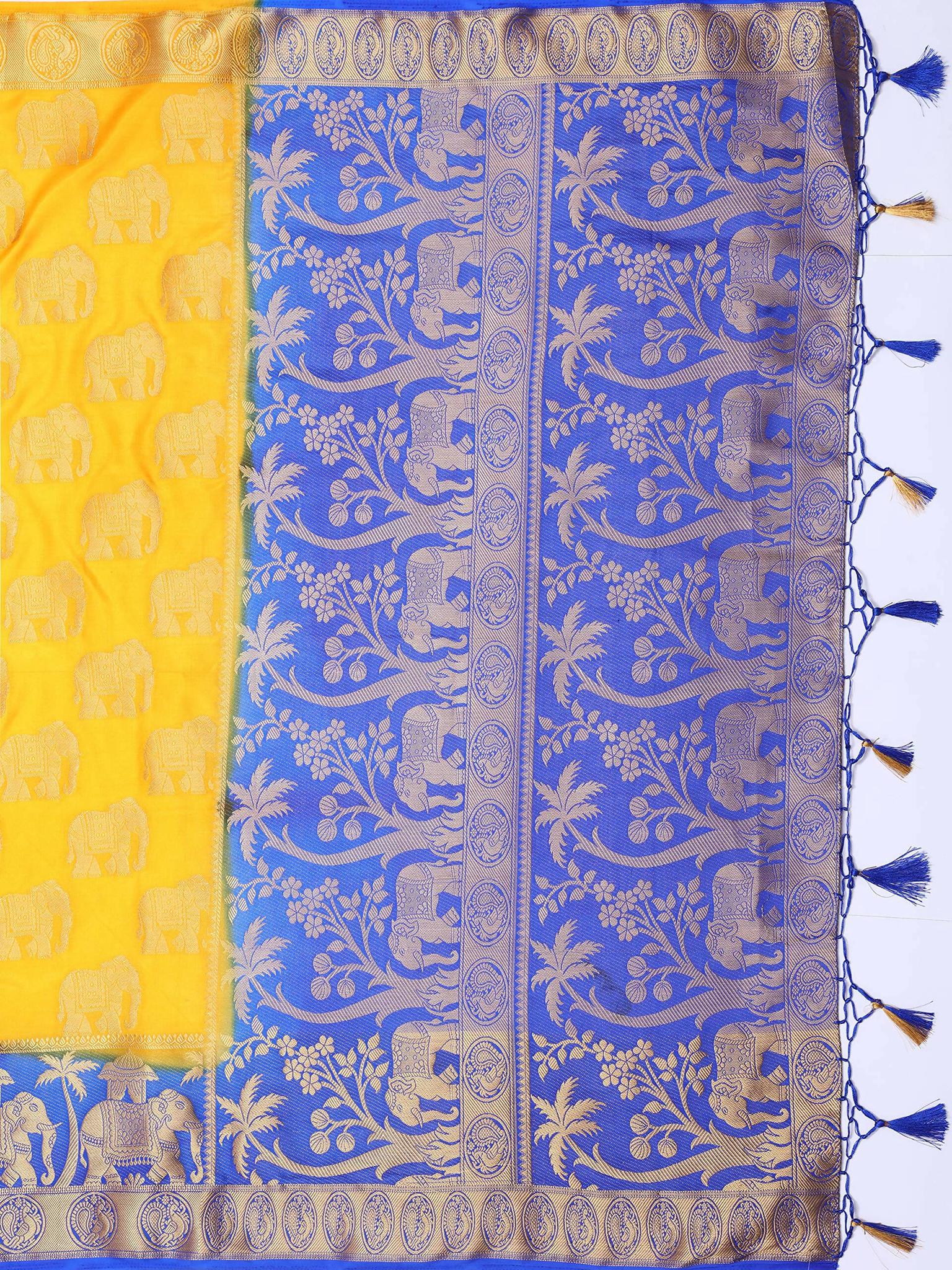 Mimosa Women's Gold Kanjivaram Art Silk Saree | Grocsy