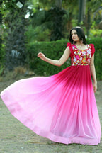 Jyoti Fashion Women's Pink Sequins Embroidery Faux Blooming Anarkali Dress | Grocsy