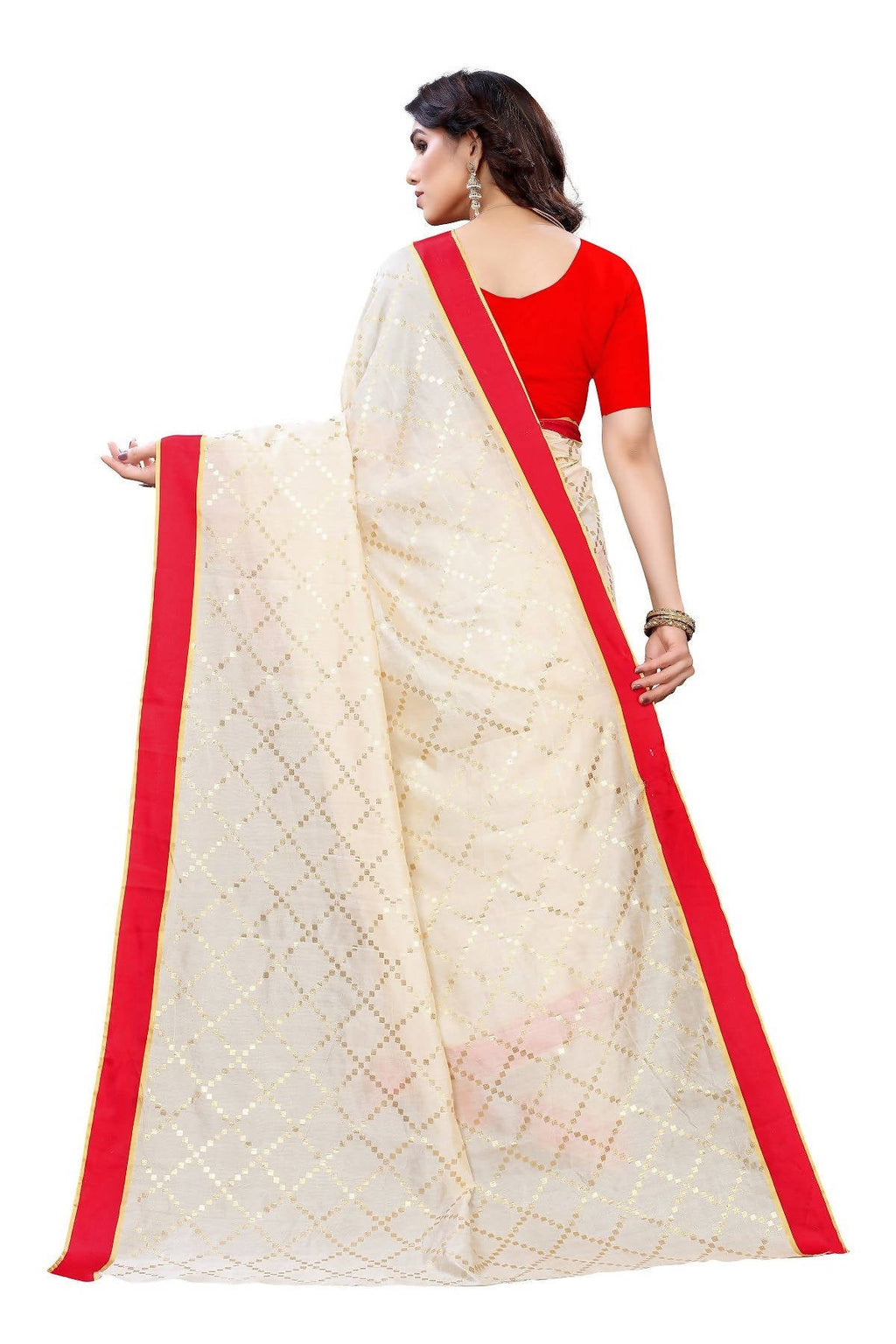 Vamika Cream Linen Foil Print Saree (YOGI CREAM) | Grocsy