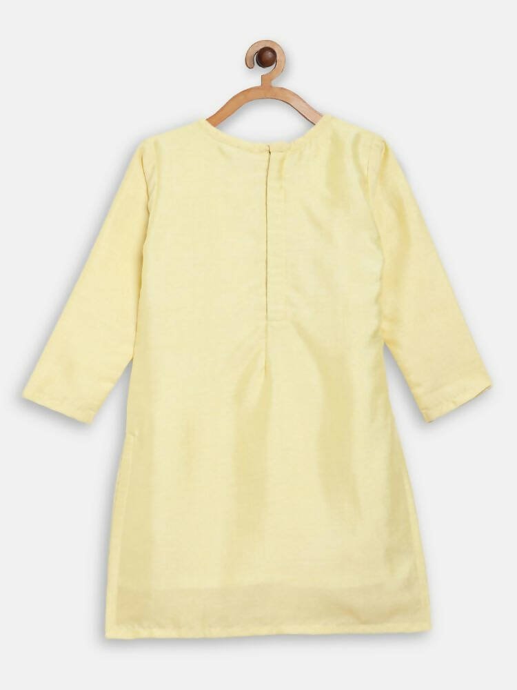 Ahalyaa Yellow Poly Silk Kids Kurta Pant With Dupatta For Girls | Grocsy