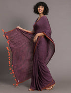 Suta Purple Orange Solid Cotton Blend Saree | Grocsy