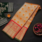 DEIANA'S Beautiful Designer Golden zari Soft Lichi Silk Saree - Orange | Grocsy