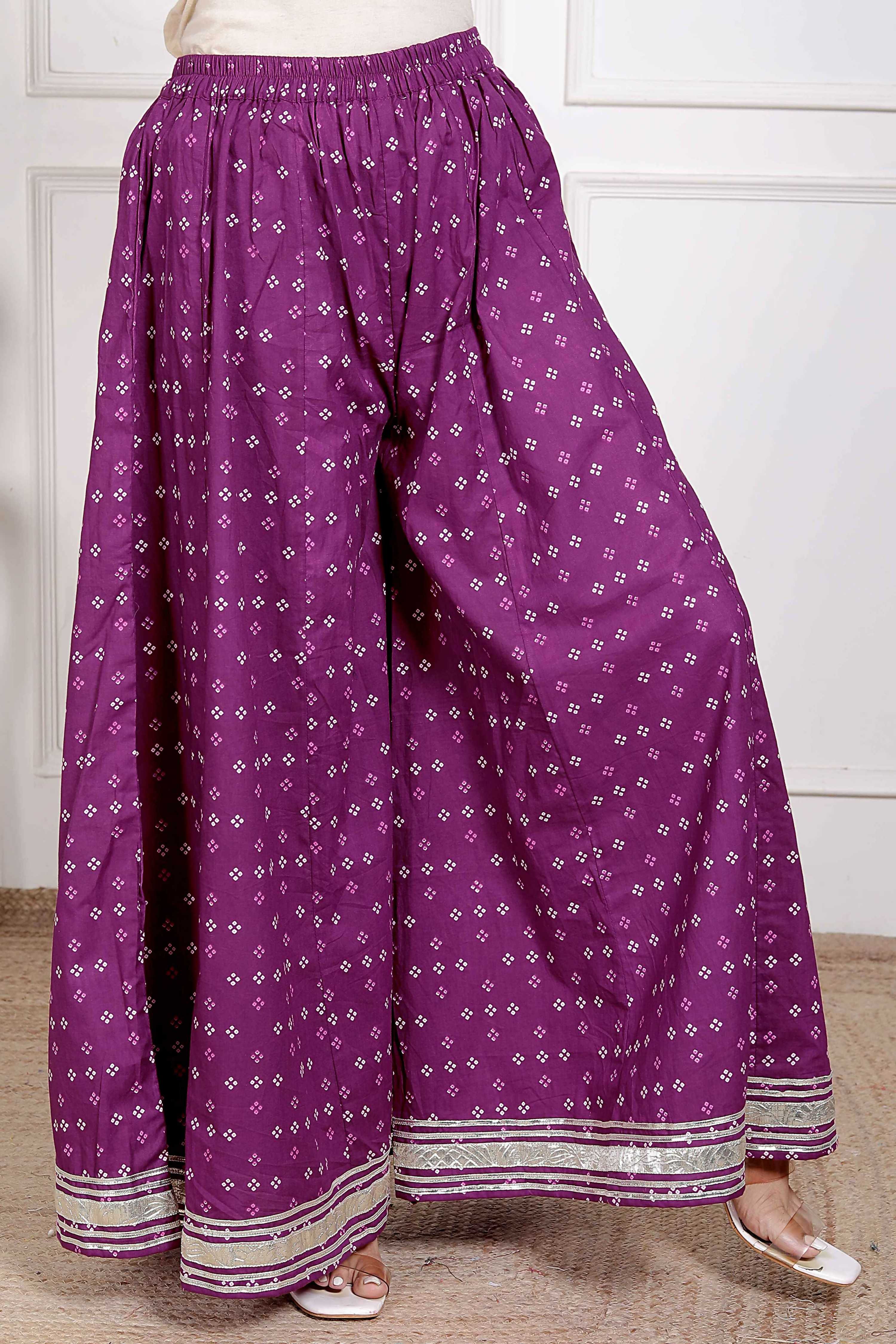 Miravan Women Cotton Magenta gota work Kurta with Flared Palazzo | Grocsy