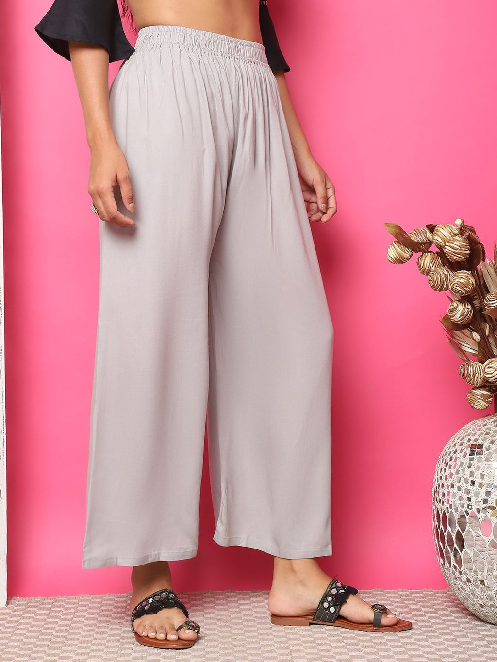 TAG 7 Women High Rise Flared Palazzos | Grocsy