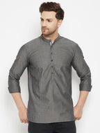 Even Apparels Grey Color Pure Cotton Short Men's Beautiful Kurta With Band Collar | Grocsy
