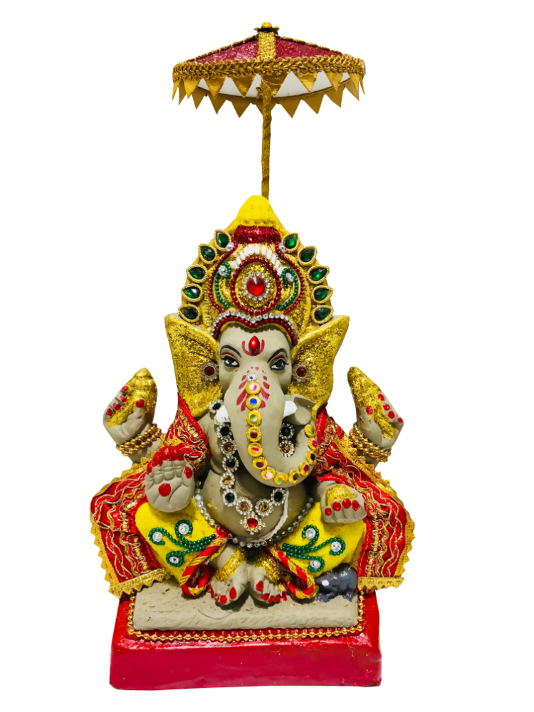 Eco-Friendly Ganesh Idols (Non-Toxic Colors) With Chatri, Kumkum & Akshat | Grocsy