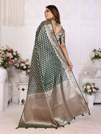 Aastha Fashion Dark Green Organza Silk Weaving Saree | Grocsy