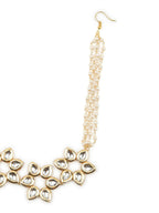 Gold-Polished White Kundan-Studded Pearl Beaded Hair Band - Ruby Raang | Grocsy