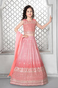 Kids Wedding Designer Peach Fox Georgette Lehenga Choli - Aaradhna | Grocsy