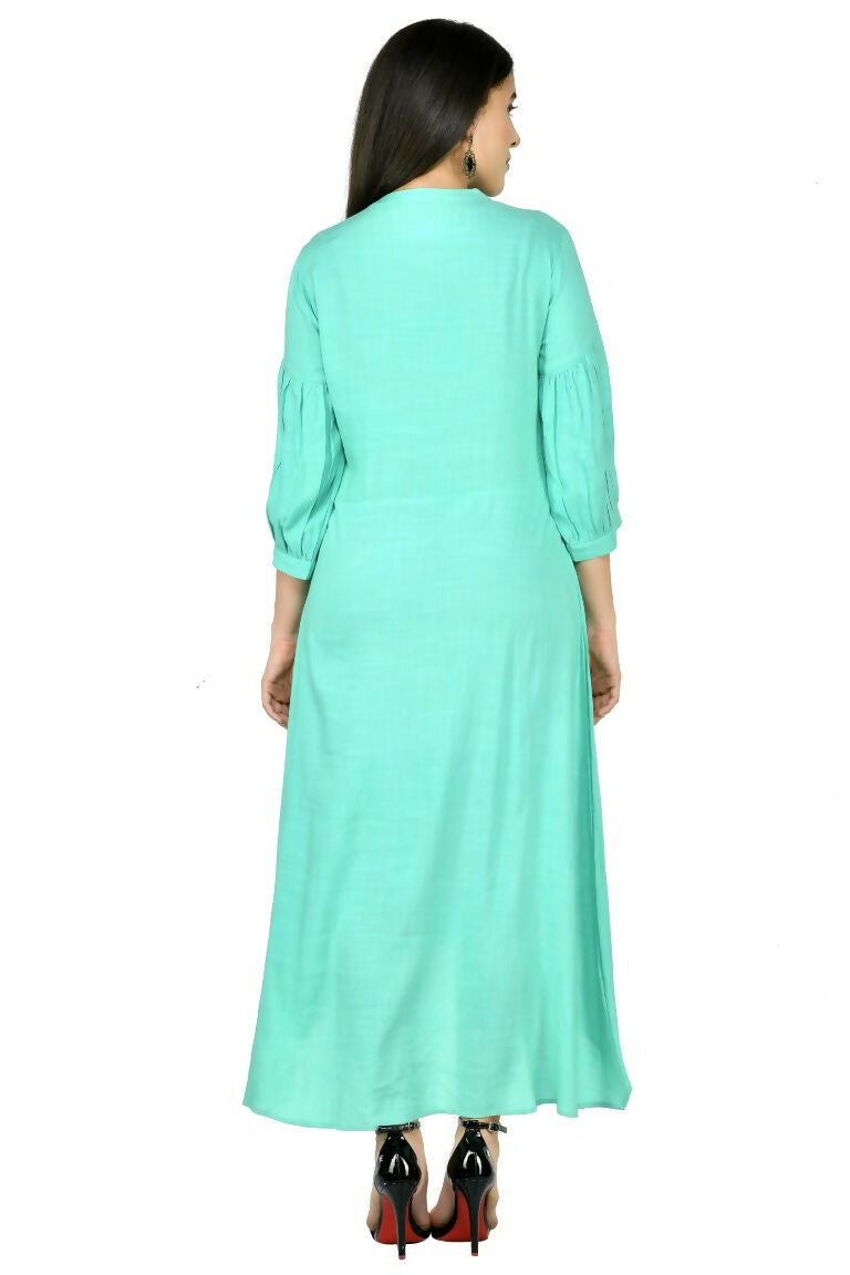 Joban Fashion Sea Green Cotton Rayon Kurta Set | Grocsy