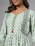 Juniper Women Sage Green Rayon Printed Jacket Style Midi Dress | Grocsy