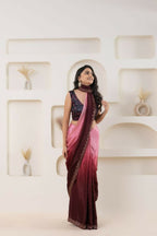 Pink Satin Pedding Designer, Printed Party Wear Ready To Wear Saree - Femina | Grocsy