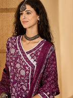 Joban Fashion Printed Purple Pure Cotton Kurta Set | Grocsy