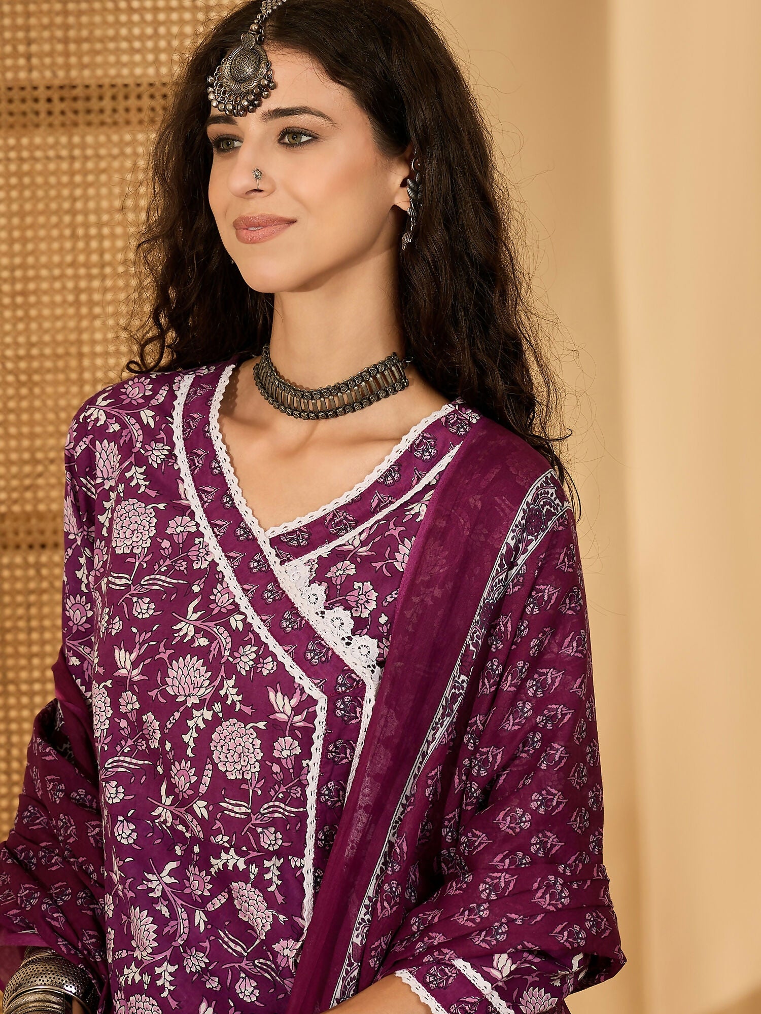 Joban Fashion Printed Purple Pure Cotton Kurta Set | Grocsy