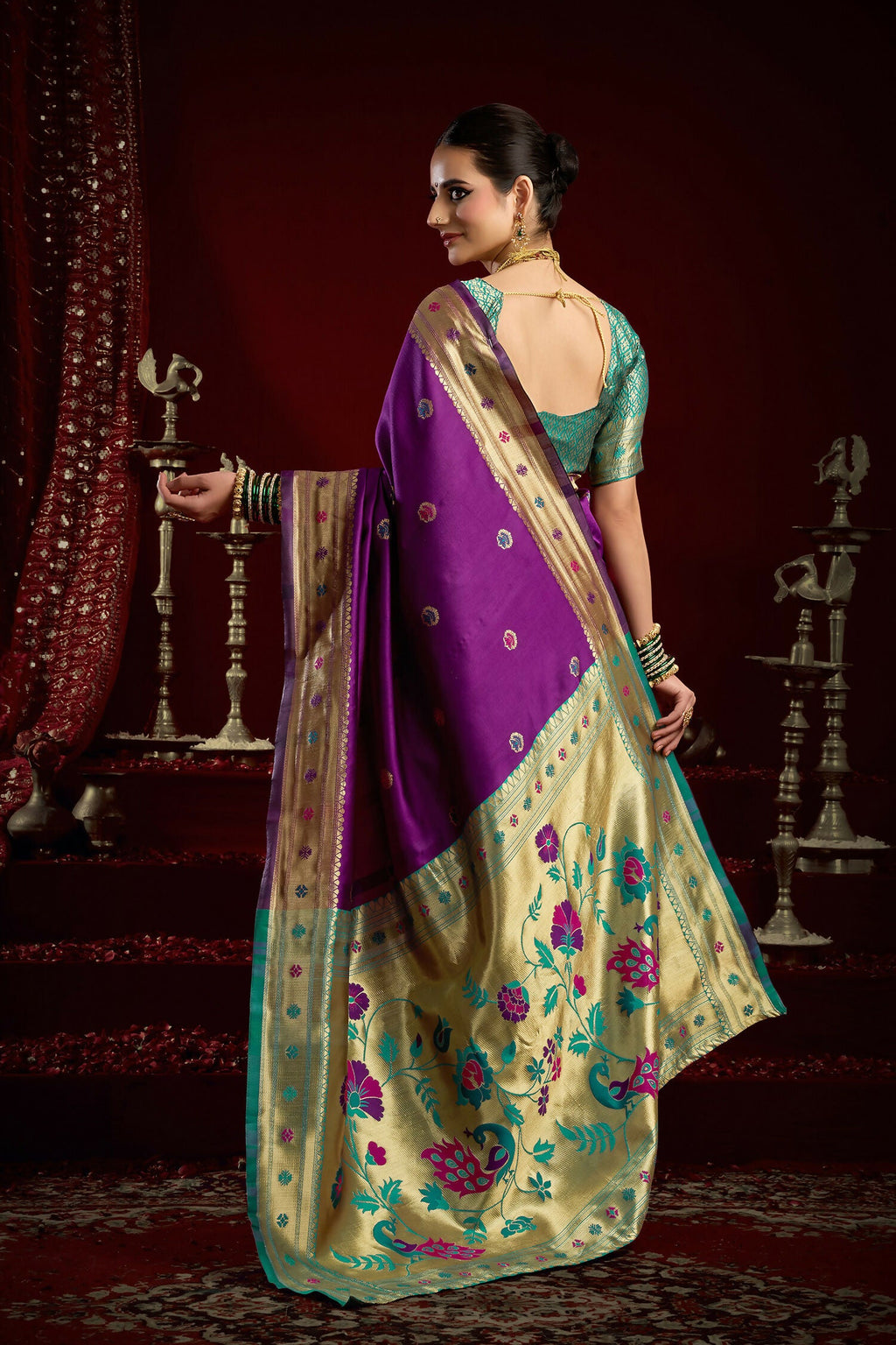 Joban Fashion Purple Paithani Silk Blend Butti Saree | Grocsy