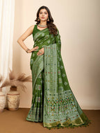 Mahendi Soft Silk Woven Meenakari Designer Saree - Vedanti | Grocsy