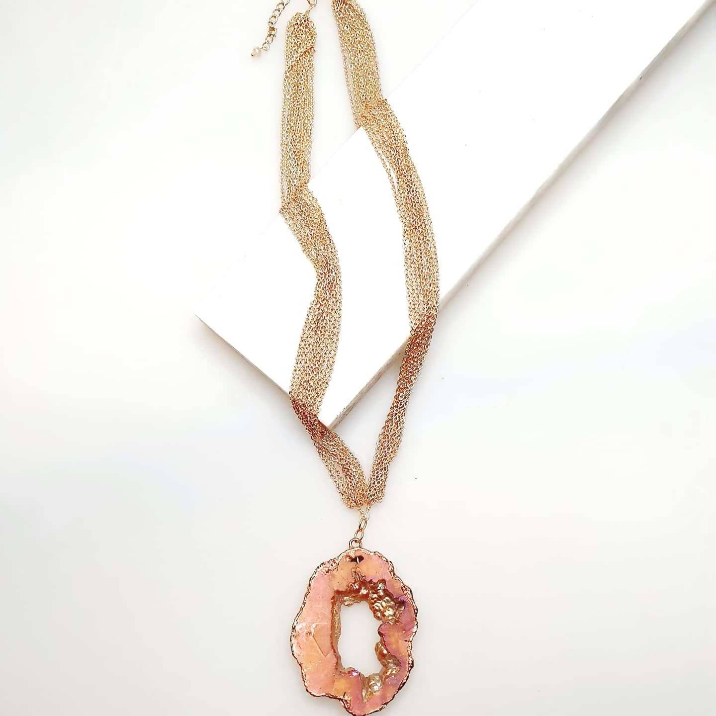 Bling Accessories Rose Gold Agate Natural Stone With Fine Rose Gold Brass Metal Chain Cluster 10 Rows Necklace | Grocsy