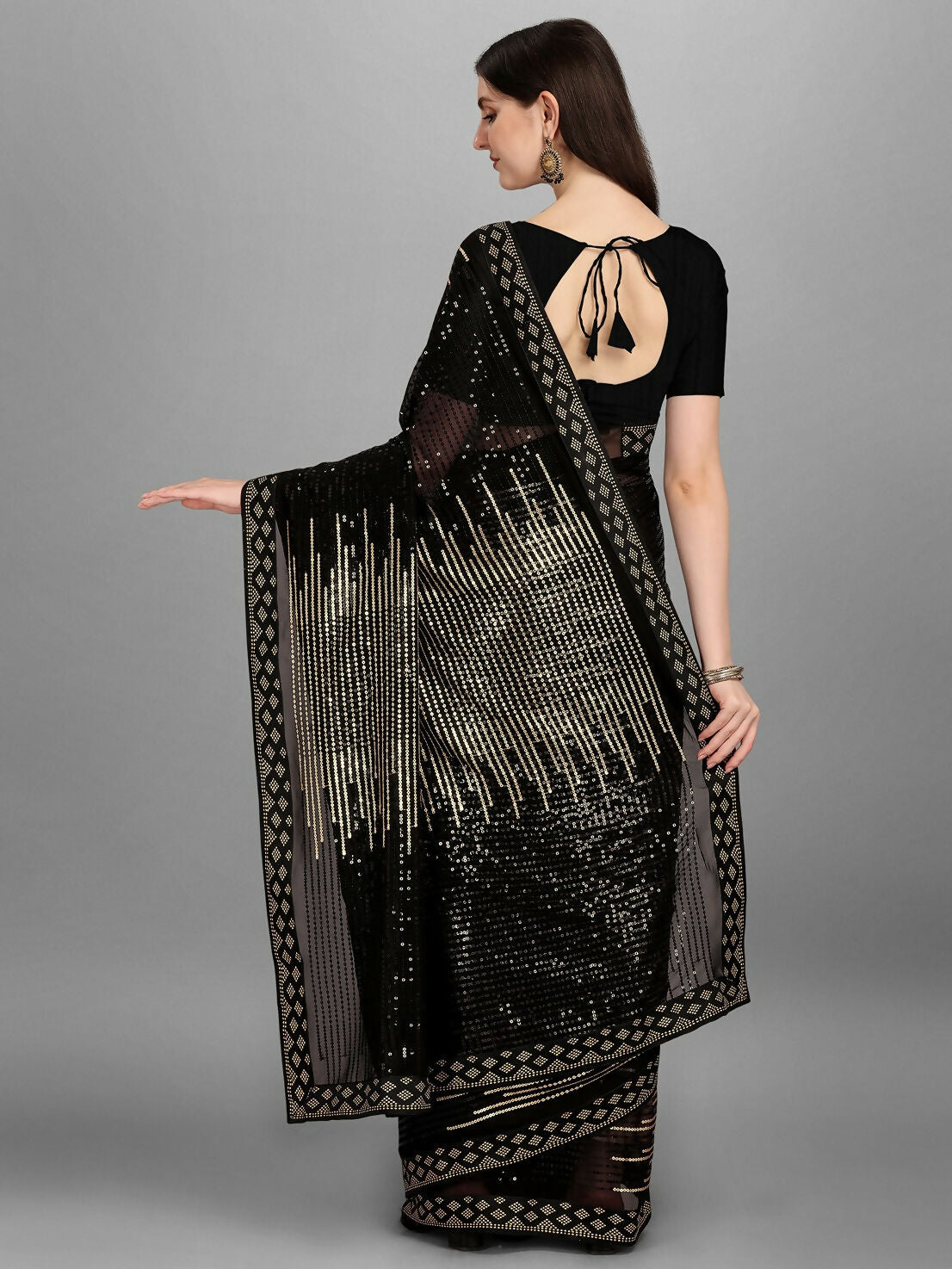 Vegaa Fashion Black Georgette Embroidered Party Wear Saree | Grocsy
