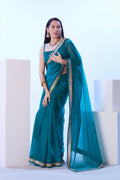 Firozi C/H Net Solid Designer & Lace Work Saree - Samaa | Grocsy