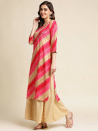 Pink Rayon Floral Printed Straight Fit Kurta - Prasuti | Grocsy