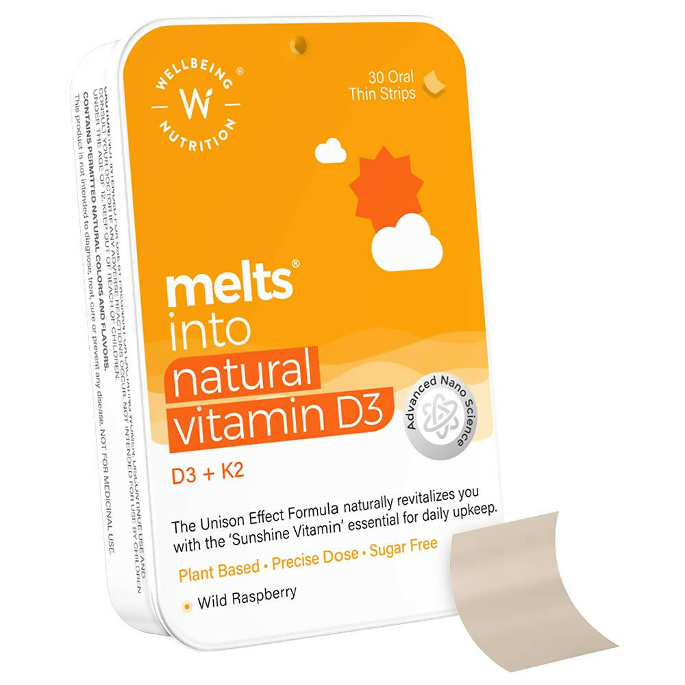 Wellbeing Nutrition Melts Natural Vitamin D3+K2 (MK-7) Oral Strips-Wild Raspberry Flavor | Grocsy