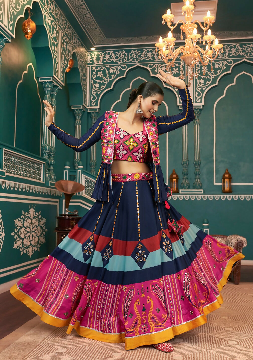 AI Fashion Multi Color Poly Maska Silk Designer Navratri Lehenga Choli Collection | Grocsy