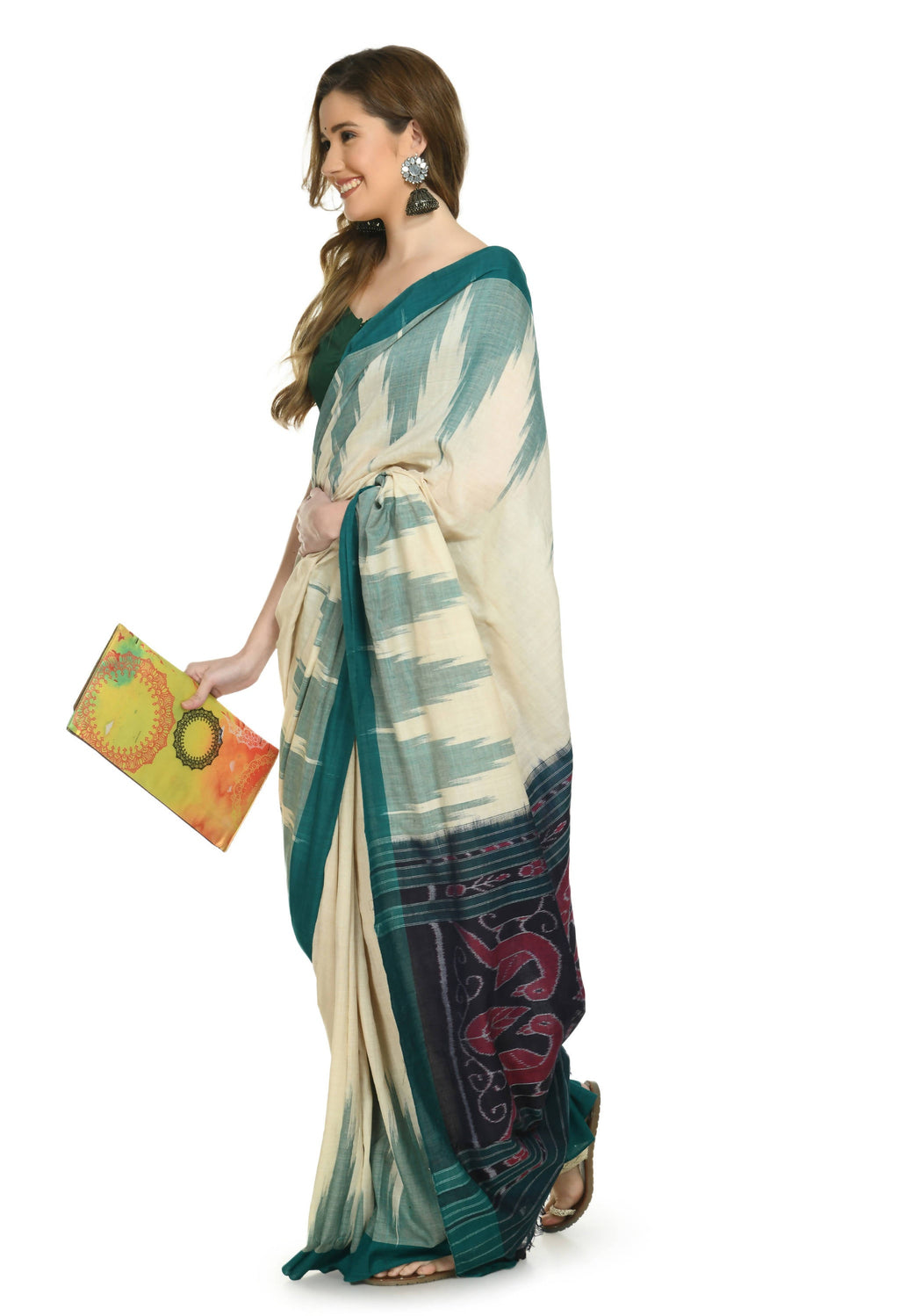 Vamika Sambalpuri Ikat Cotton Kargil Tsrite & Green Saree | Grocsy