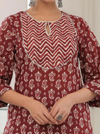 Aramya Straight Soft Cotton Block Print Women's Kurta - Brown | Grocsy