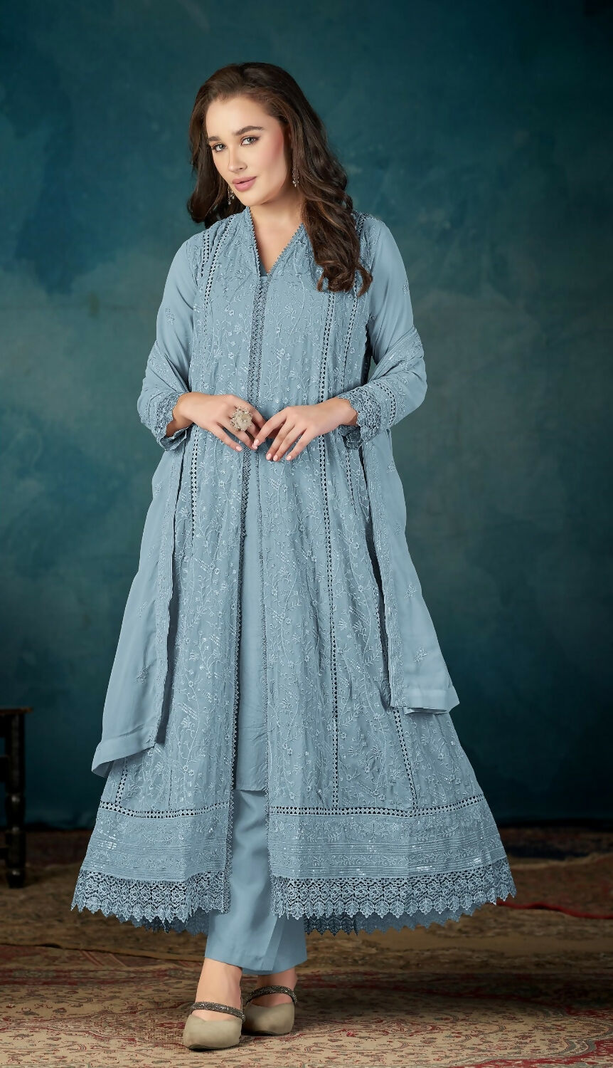 Anaita Sky Blue Heavy Faux Georgette Stitched Suit with Embroidered Sequence Work | Grocsy
