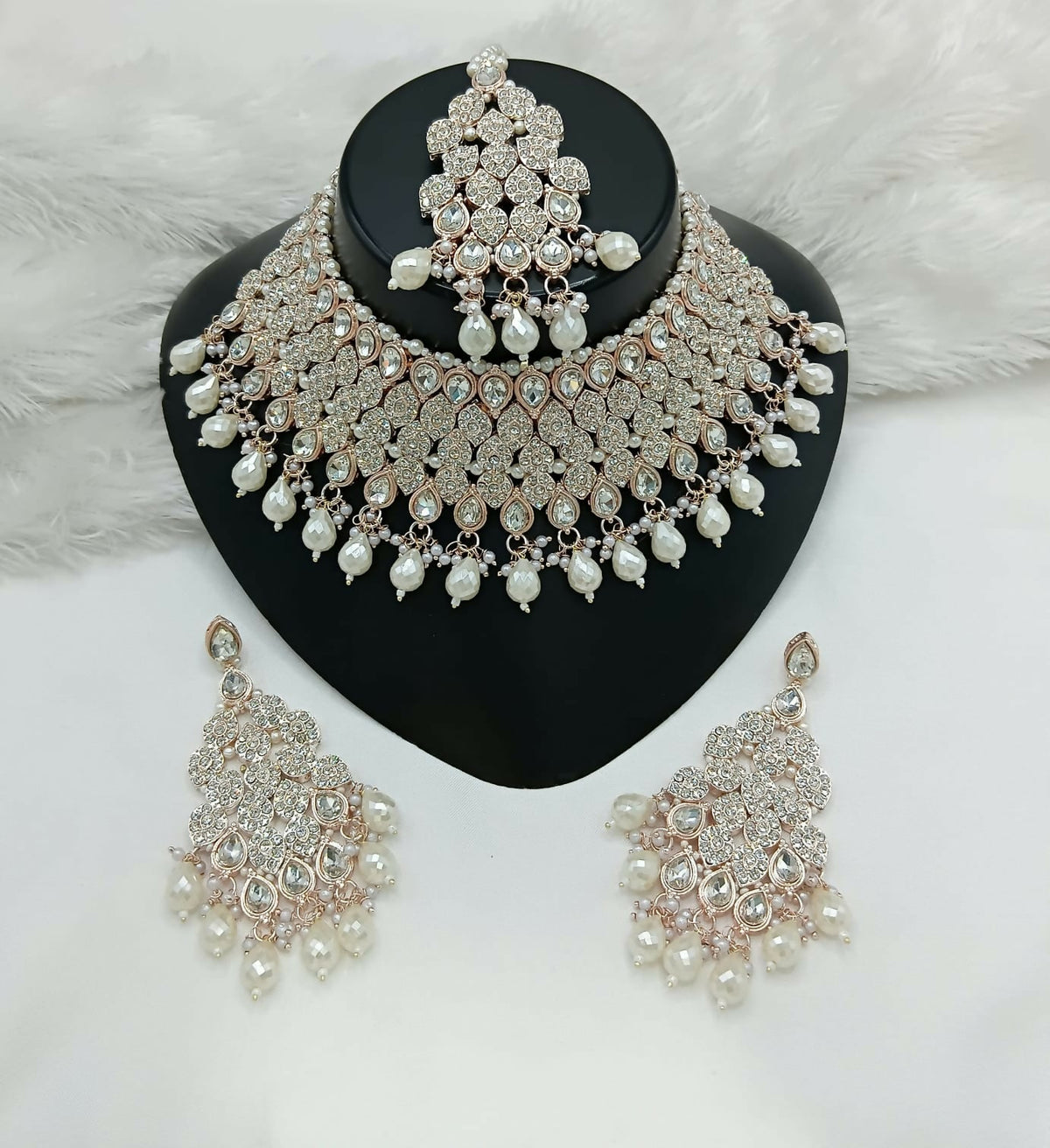 Joban Fashion Women Cream Stone Work Necklace Set | Grocsy