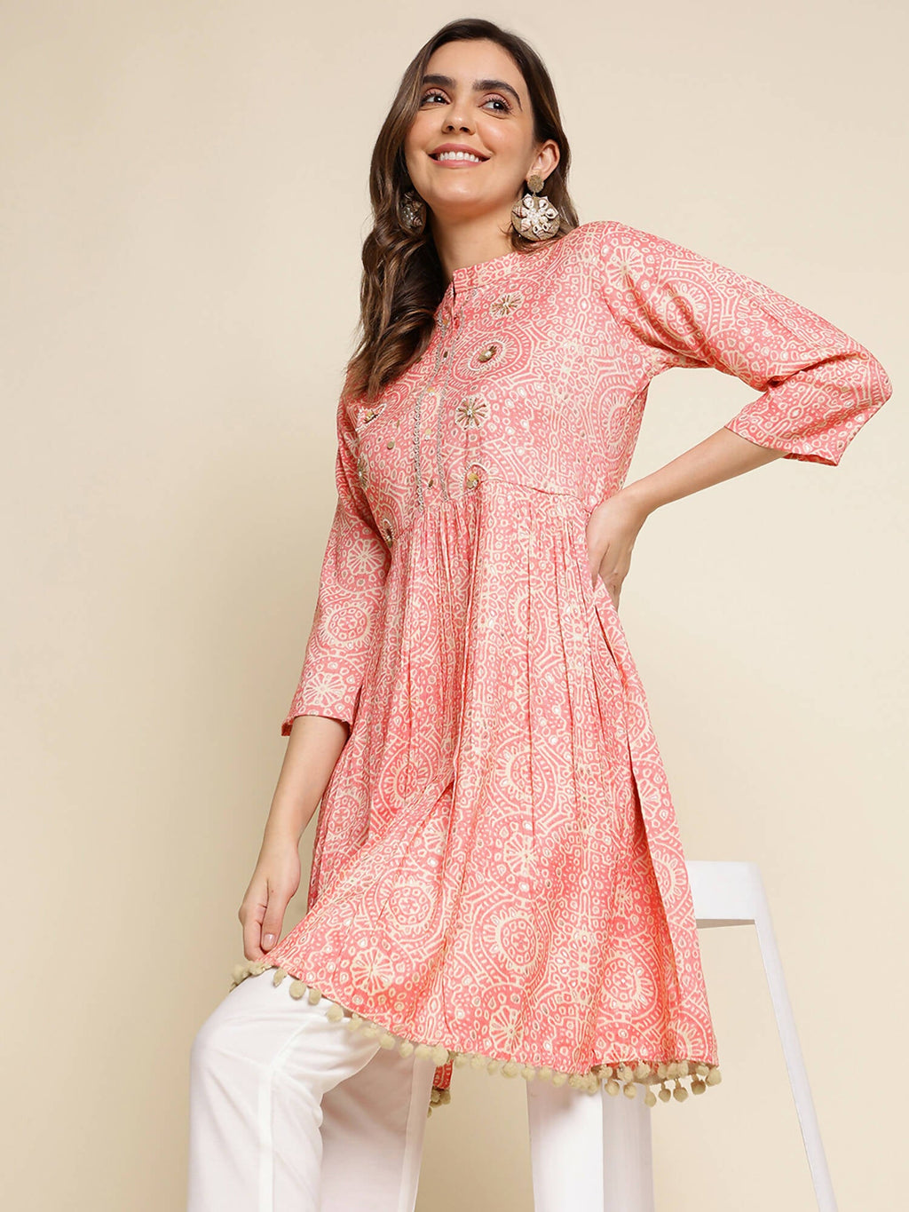 Peach Chiffon Paisley Printed Top - Himanshi | Grocsy