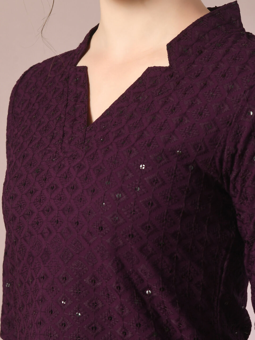 Myshka Women's Violet Embellished Cotton Regular Party Tunic | Grocsy