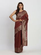 Shree Shyam Fashion Linen Cotton Maroon Saree | Grocsy