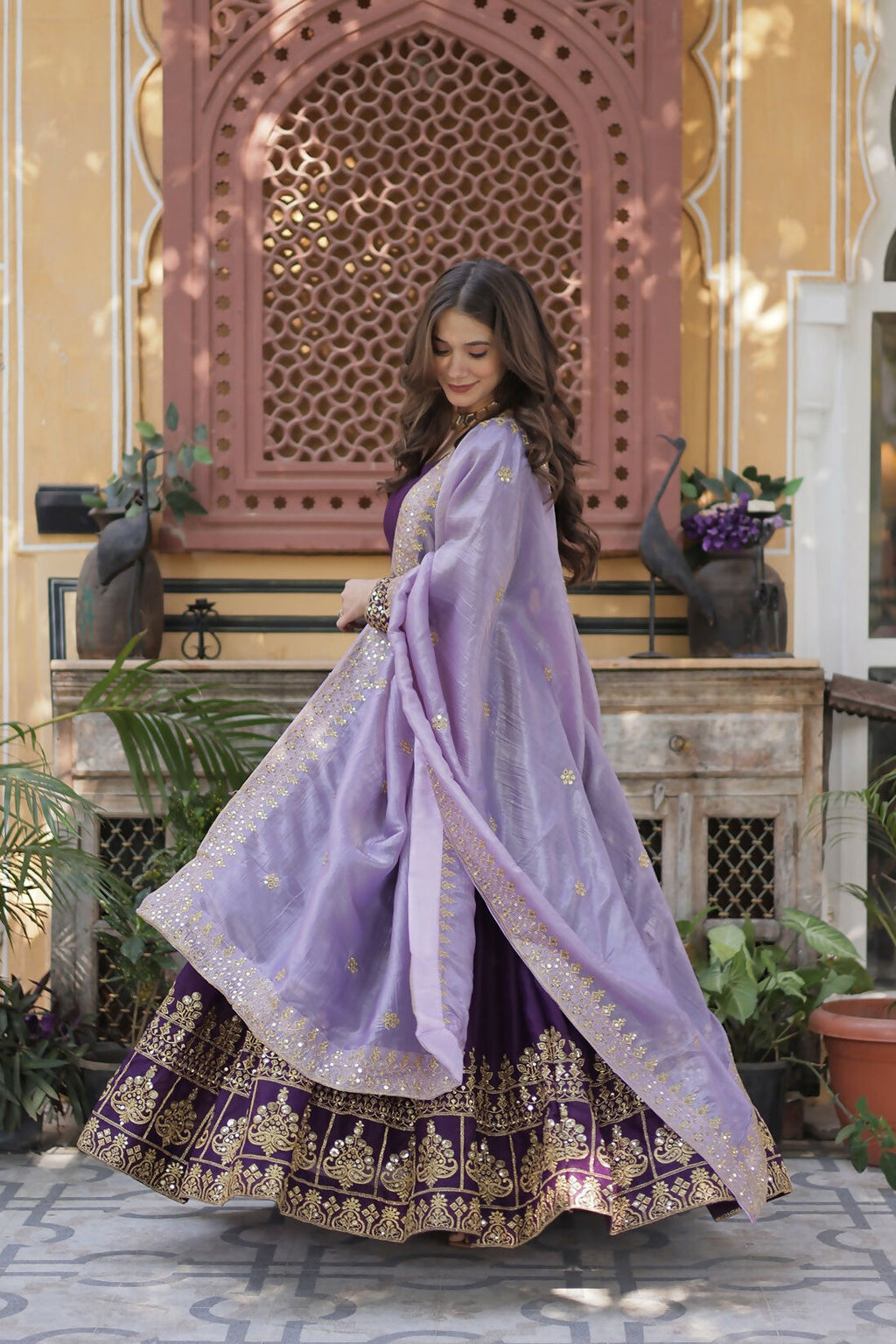 Joban Fashion Purple Georgette Sequence Embroidery Work Kurta Set | Grocsy
