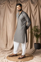 Grey Rayon Thread Embroidery Work Kurta Set - Mahotsav | Grocsy