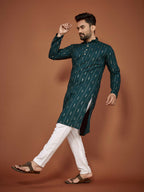 Anaita Teal Embroidered Cotton Straight Kurta | Grocsy