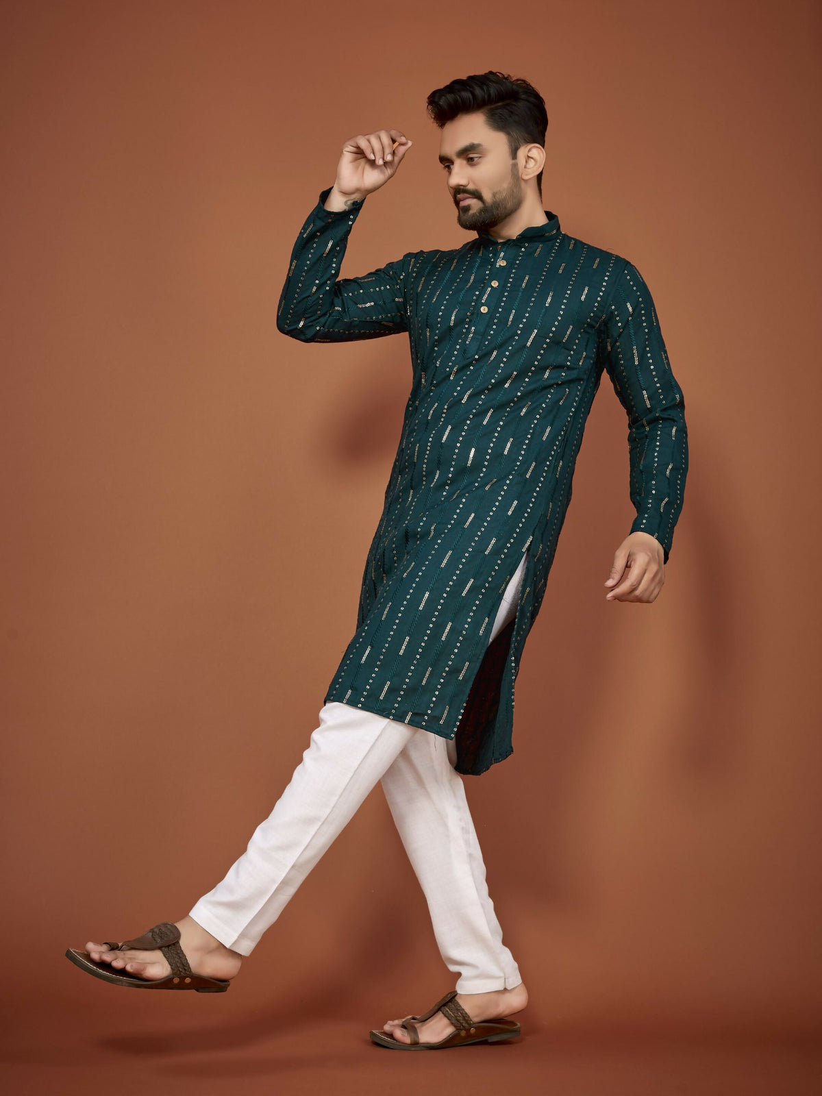 Anaita Teal Embroidered Cotton Straight Kurta | Grocsy
