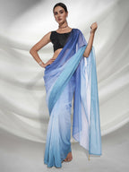 Blue Organza Solid Saree With Unstitched Blouse Piece - Shanaya | Grocsy