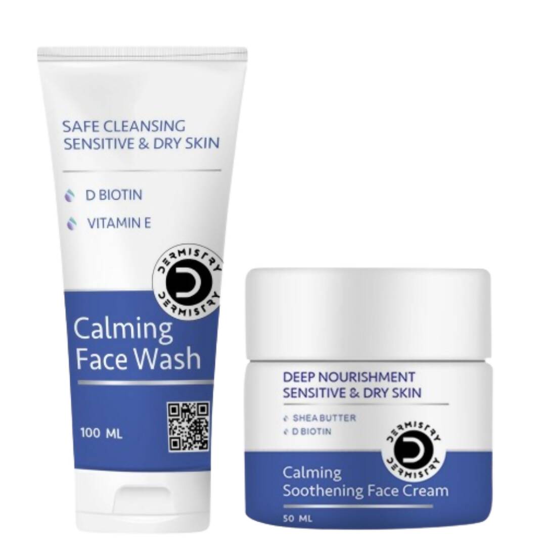 Dermistry Sensitive & Dry Skin Calming Face Wash & Calming Soothening Face Cream | Grocsy