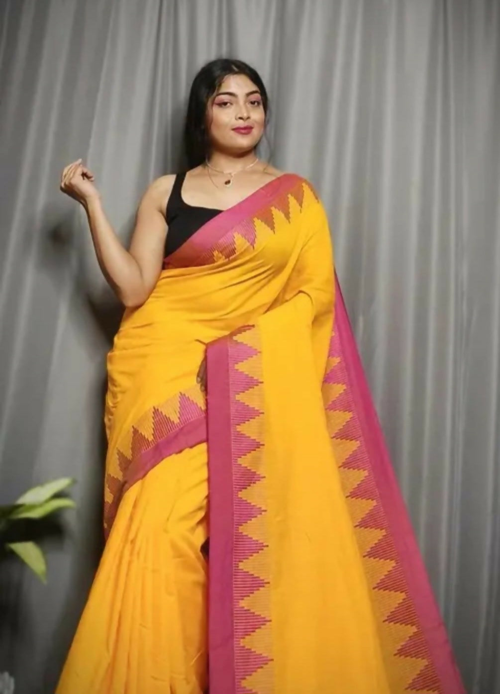 Exclusive Collection Beautiful Yellow Pure Cotton Woven Handloom Saree With Running Blouse Piece | Grocsy