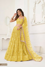 Aastha Fashion Yellow Butterfly Net Tone To Tone Thread Work, Sequence Work And Original Mirror Work Embroidery Wedding Wear Lehenga Choli | Grocsy
