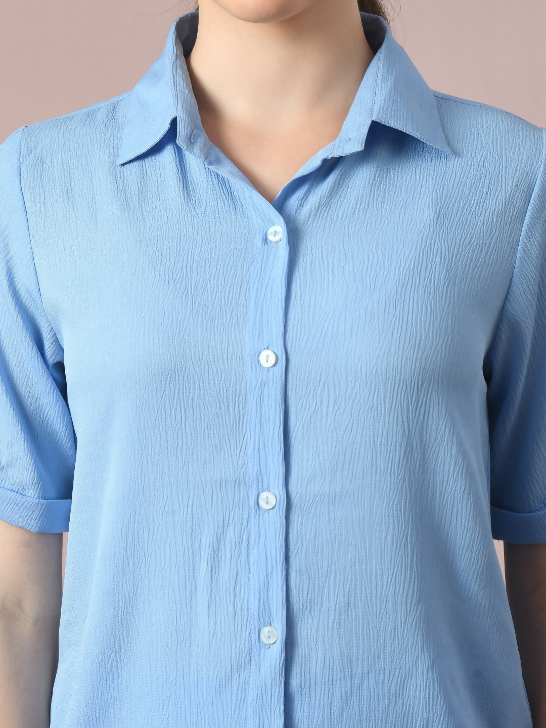 Myshka Women's Blue Solid Regular Fit Shirt | Grocsy