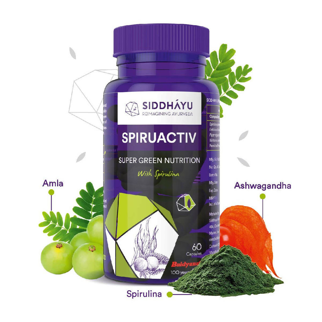 Siddhayu Ayurveda Spiruactiv Capsules with Spirulina | Grocsy