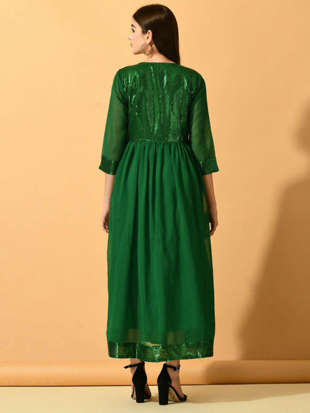 Myshka Women's Green Fit and Flare Party Dress | Grocsy