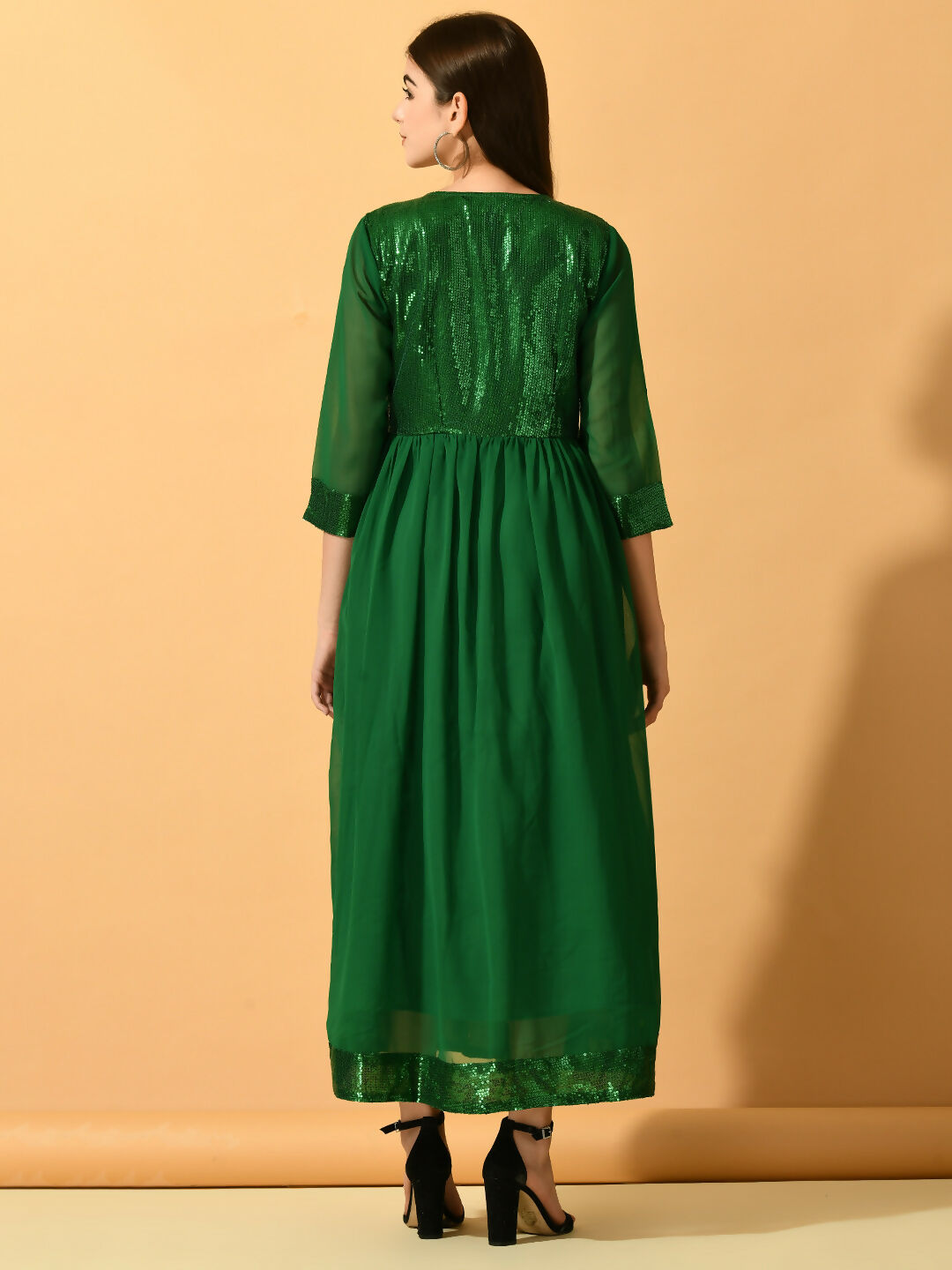 Myshka Women's Green Fit and Flare Party Dress | Grocsy