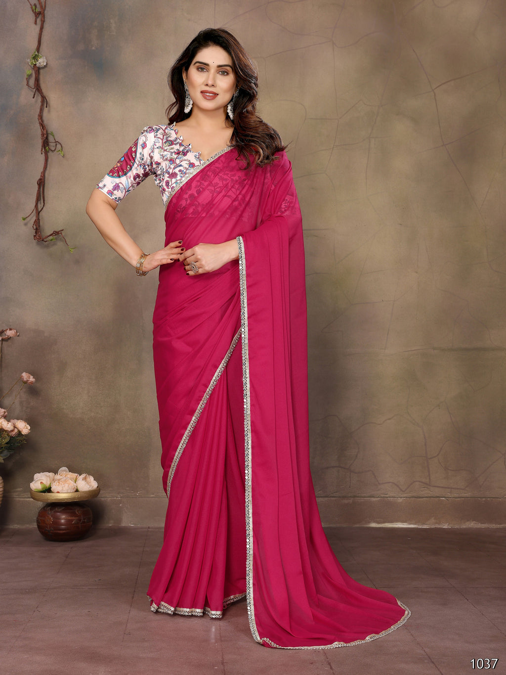 Partywear traditional Georgette Pink Fancy Saree - Anbazaar | Grocsy