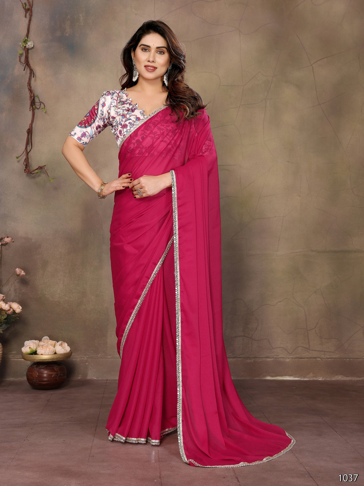 Partywear traditional Georgette Pink Fancy Saree - Anbazaar | Grocsy
