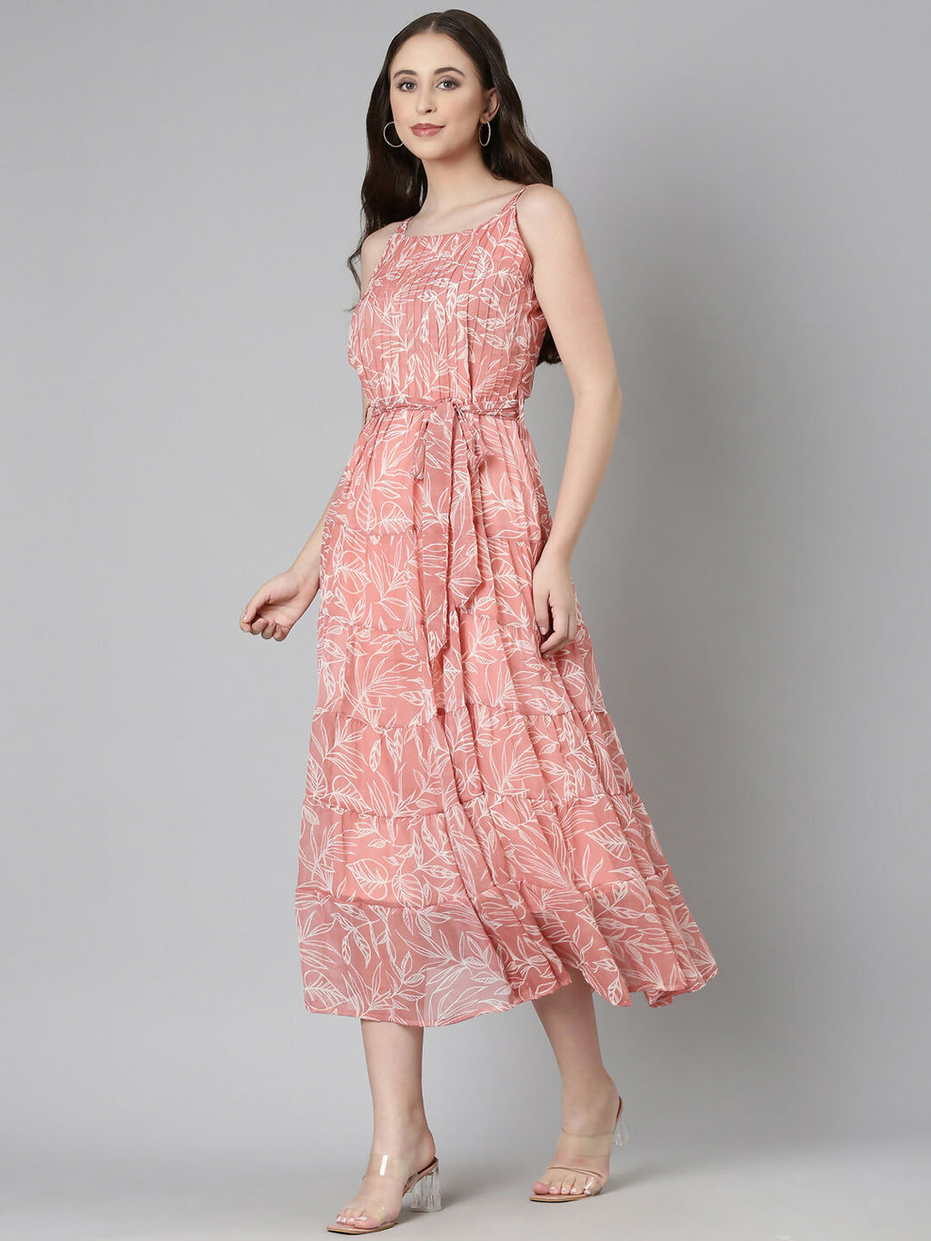 Souchii Peach Floral Fit & Flare Maxi | Grocsy